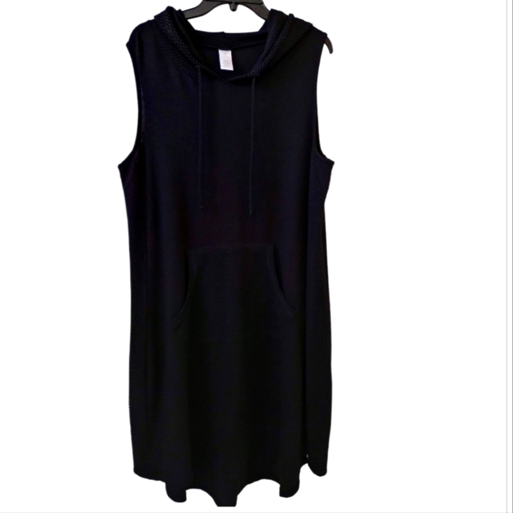 Lane Bryant LIVI Black Mesh Hoodie Dress Kangaroo Pocket Size 18/20